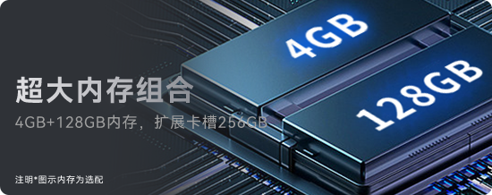 超大内存组合，4GB+128GB内存，扩展卡槽256GB